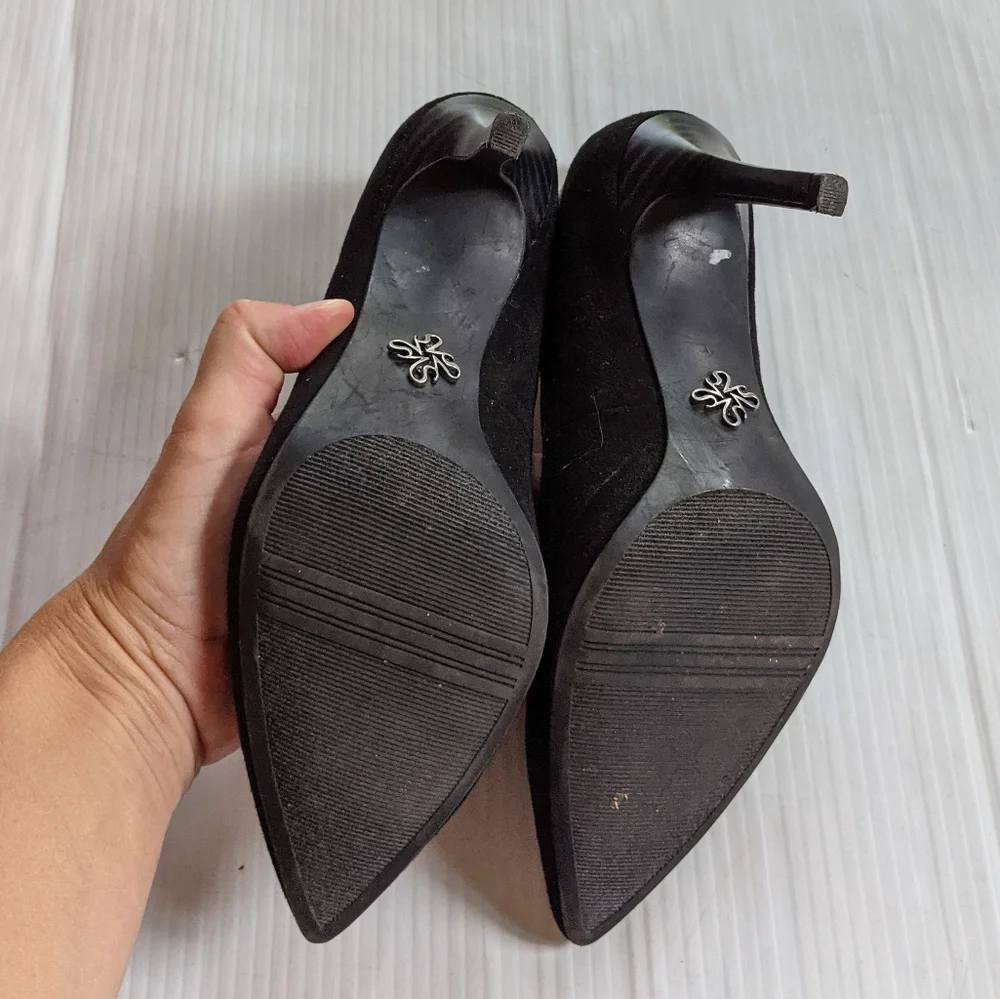 SV VERA WANG Oxen Black Suede Snakeskin Toe Heeled Pumps size 6